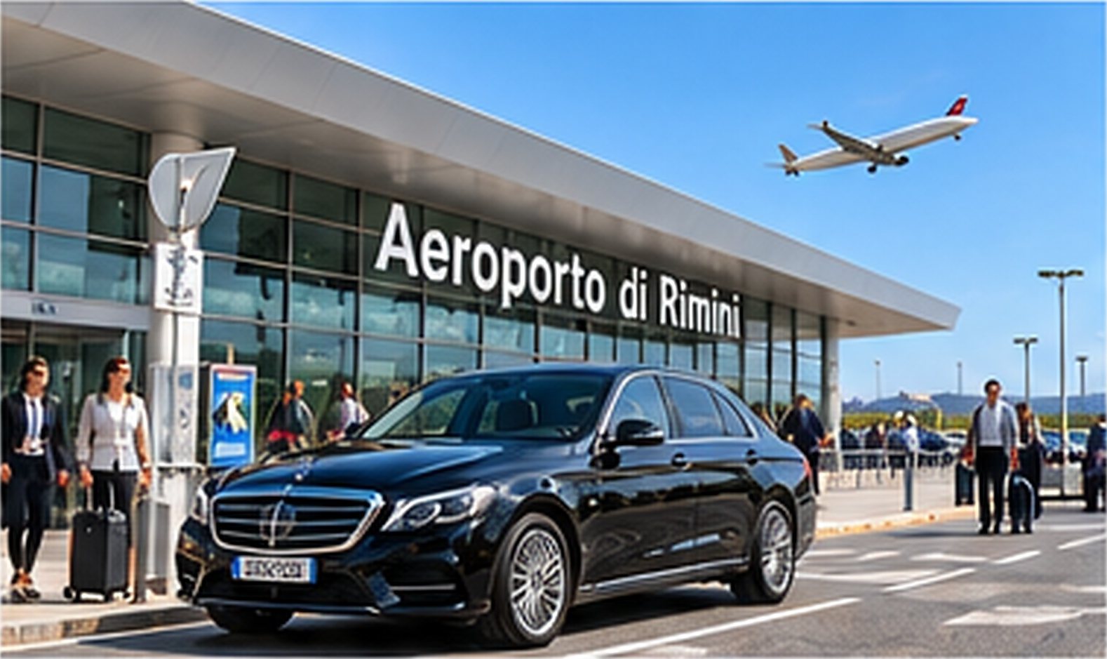 Auto con conducente davanti al terminal aeroportuale durante un transfer
