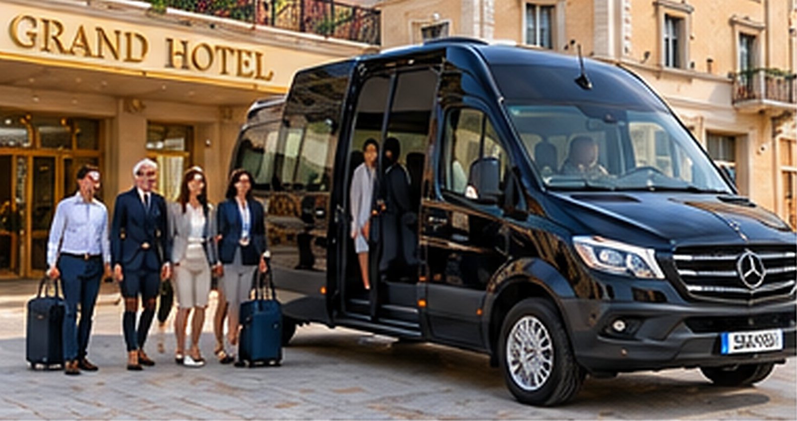 Minibus con conducente utilizzato per il trasferimento di un gruppo