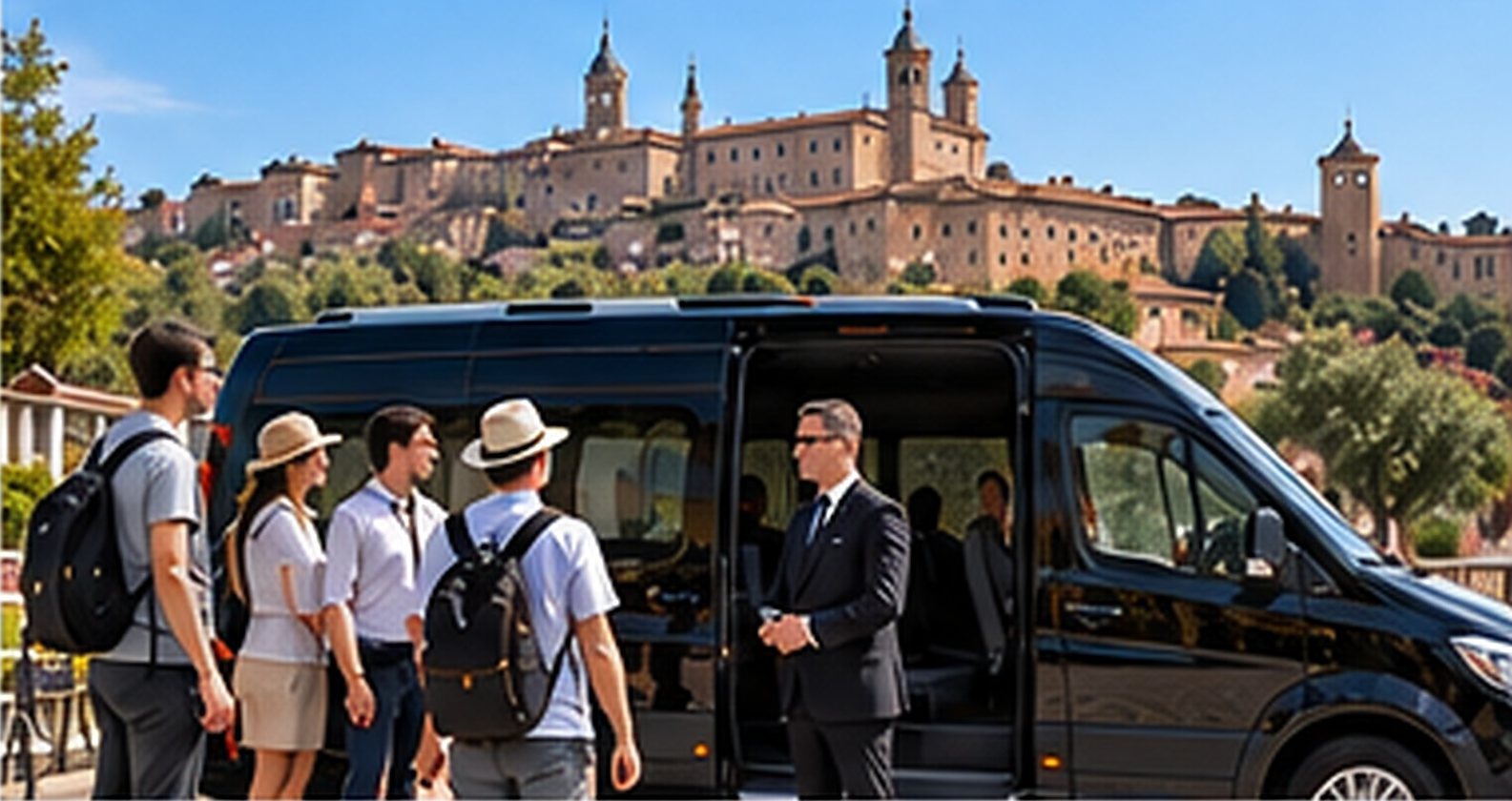 Auto con conducente durante un transfer turistico fra le colline
